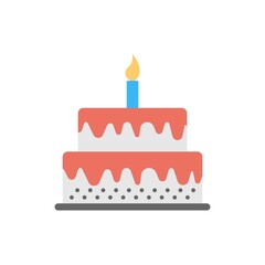 Birthday cake with one candle icon in flat design style.