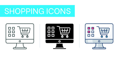 Icons set, shopping cart with categories, set icons