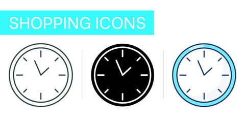 Icons set, round watch with hands