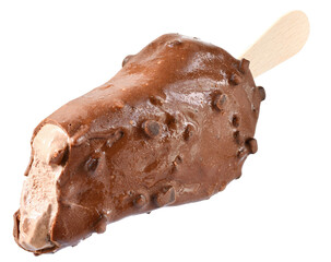Ice cream on a stick covered in chocolate