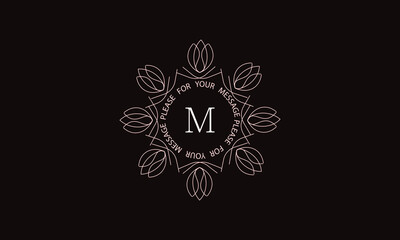 Elegant calligraphic ornament with the letter M. Monogram in brown. Business sign is identical for a boutique, jewelry, restaurant, cafe, hotel, labels.