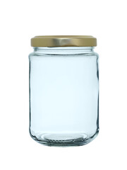 Empty glass jar with a metal lid. Isolated on a white background