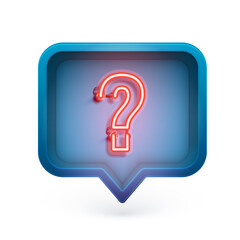 Neon question mark in a 3D speech box, vector illustration