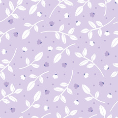Floating flowerheads and leaves seamless pattern background.