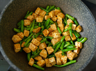 fried tofu with bean arrows 
tofu soya Raw Asian vegan food sauce sesame Chinese cooking food spice healthy
