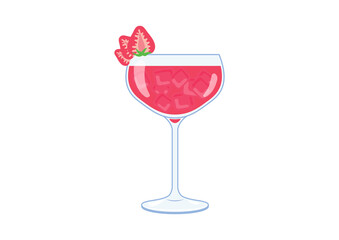 Daiquiri drink with strawberries icon vector. Alcoholic cocktail icon vector. Glass of strawberry daiquiri vector. Pink strawberry drink icon isolated on a white background