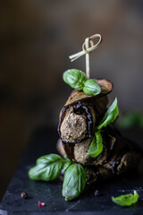 Eggplant rolls with walnut filling 