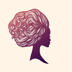 Hair salon illustration.Beautiful Afro-American woman with elegant hairstyle.Profile view portrait.