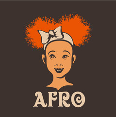 Little African girl with curly red hair and ribbon bow head band.Smiling cute child.