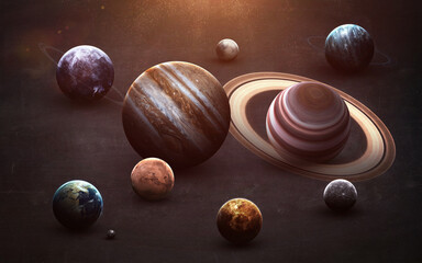Obraz premium Planets of the solar system on chalkboard