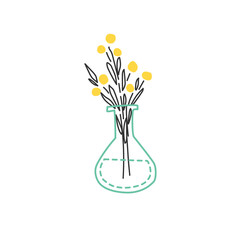 Bouquet of flowers in a flask. Hand drawn vector illustration.