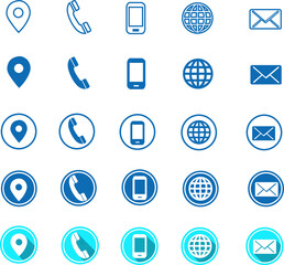  5 different style contact information icon in vector.