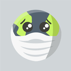 stop & save the world flat design creative from coronavirus outbreak & save the earth vector. contagious spread corona virus on planet. poor & sad worried globe cartoon concept with medical mask face