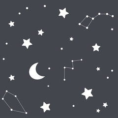 Obraz na płótnie Canvas A seamless pattern with stars, constellations and the moon. A dark background