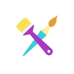 Crossed art tools. Logo for schools, studios, companies.