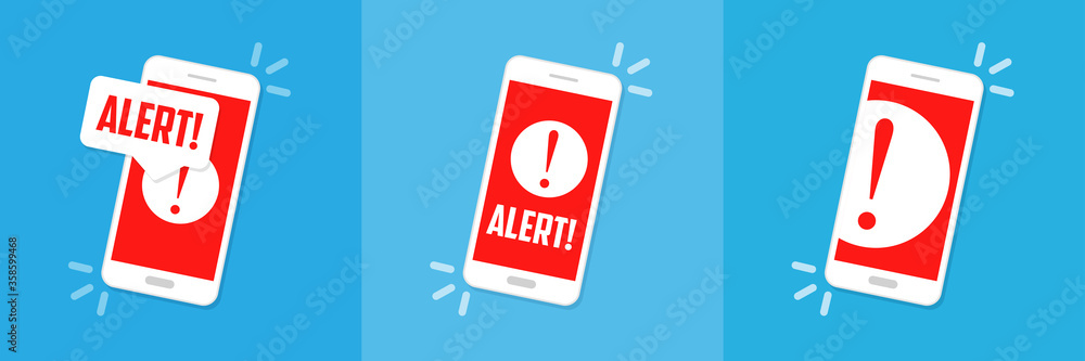 Poster alert notification on the smartphone screen. flat vector