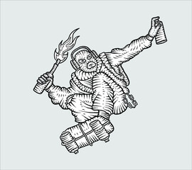 Vandal with a Molotov cocktail. Skateboarding and graffiti. Cartoon vector illustration