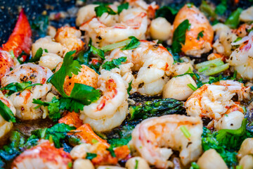 Cooking seafood in the frying pan 