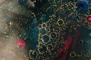 Macro bubble Abstract texture background. Acrylic color in water and oil.