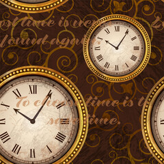 Vintage antique gold watch round clocks seamless with inscriptions To choose time is to save time , Lost time is never found again .