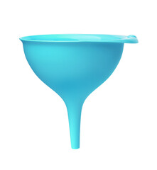 Front view of blue plastic funnel