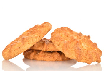 Fragrant tasty, sweet cereal cookies, close-up, on a white background.