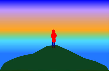Obraz premium Looking over horizon at sunrise vector illustration.