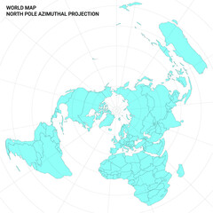 World map. North pole azimuthal projection
