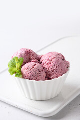 Healthy homemade strawberry sorbet. Dairy free, gluten free, without sugar. Vertical. Close up.
