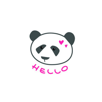 A cute kind panda bear. Cartoon style. Hand draw lettering hello