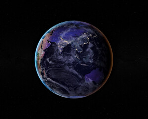Night side of the Earth with city lights. Asia and Oceania. Elements of this image furnished by NASA