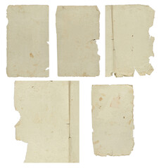 Conceptual old vintage paper backgrounds set or collection isolated on white. Ancient parchment for...