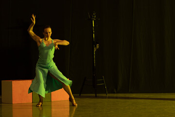 Dancer Actors perform on the theater stage in a dance show musical