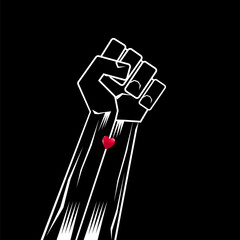 Fist Raised Up. Black Lives Matter Banner for Protest on Dark Background. Human Hand. Stop Violence to Black People.