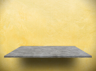 Perspective cement  shelf for products  with yellow concrete wall background