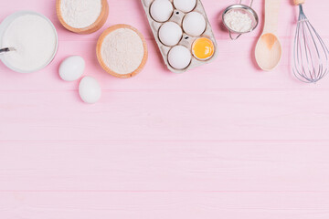 Flat lay composition ingredients for homemade baking