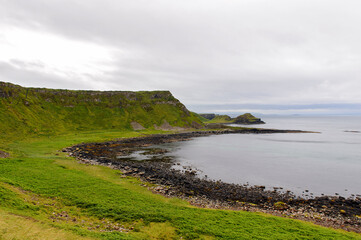 Panorama of the Giant's Causeway and Causeway Coast, the result of an ancient volcanic eruption UNESCO World Heritage Site