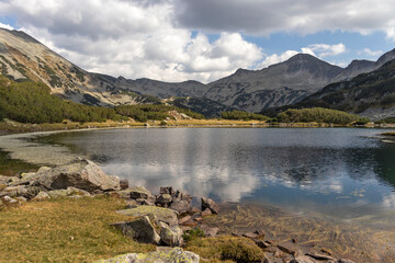 Muratovo lake and Banderishlki Chukar peak at Pirin Mountain, Bulgaria
