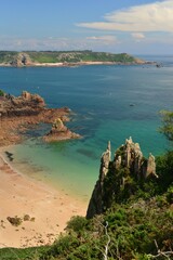 Beauport, Jersey, U.K. Beautiful beach and bay in the Summer after unsettled weather.