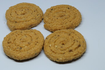  Indian street food Murukulu or Roasted Gram Dal Flour Fritters