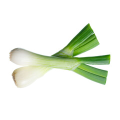 Fresh green onions on white background isolation, top view