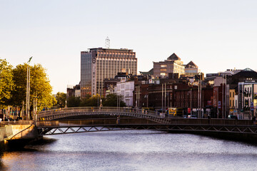 DUBLIN, IRELAND - NOVEMBER 11: Panoramic view of Bachelors Walk and River Liffey, Dublin, Ireland on November 11, 2013