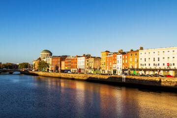 DUBLIN, IRELAND - NOVEMBER 11: Panoramic view of Bachelors Walk and River Liffey, Dublin, Ireland...