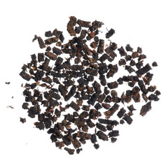 Granular tea pile on white background isolation, top view