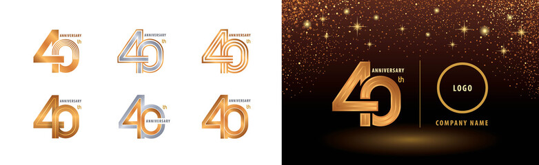 Set of 40th Anniversary logotype design, Forty years anniversary celebration - obrazy, fototapety, plakaty