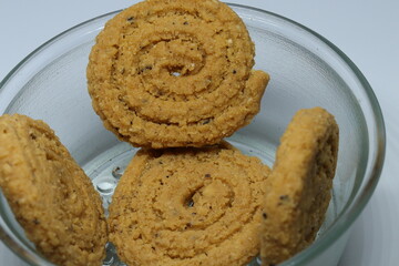  Indian street food Murukulu or Roasted Gram Dal Flour Fritters
