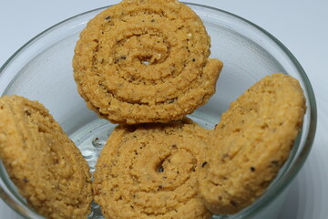  Indian street food Murukulu or Roasted Gram Dal Flour Fritters