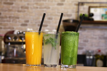 Natural lemonade juice and orange juice