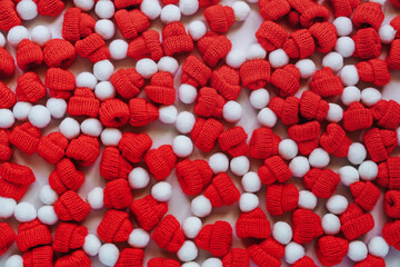 Red knitted hats, new year's sewing accessories, jewelry for clothing.2021, place for text