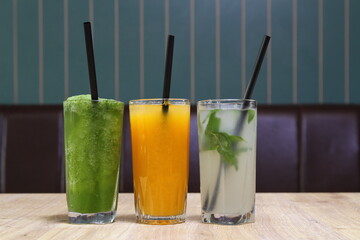 Natural lemonade juice and orange juice